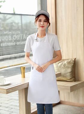 酒店餐厅厨房厨师饭堂白色长款 酒店饭店服务员挂脖围裙工作包邮