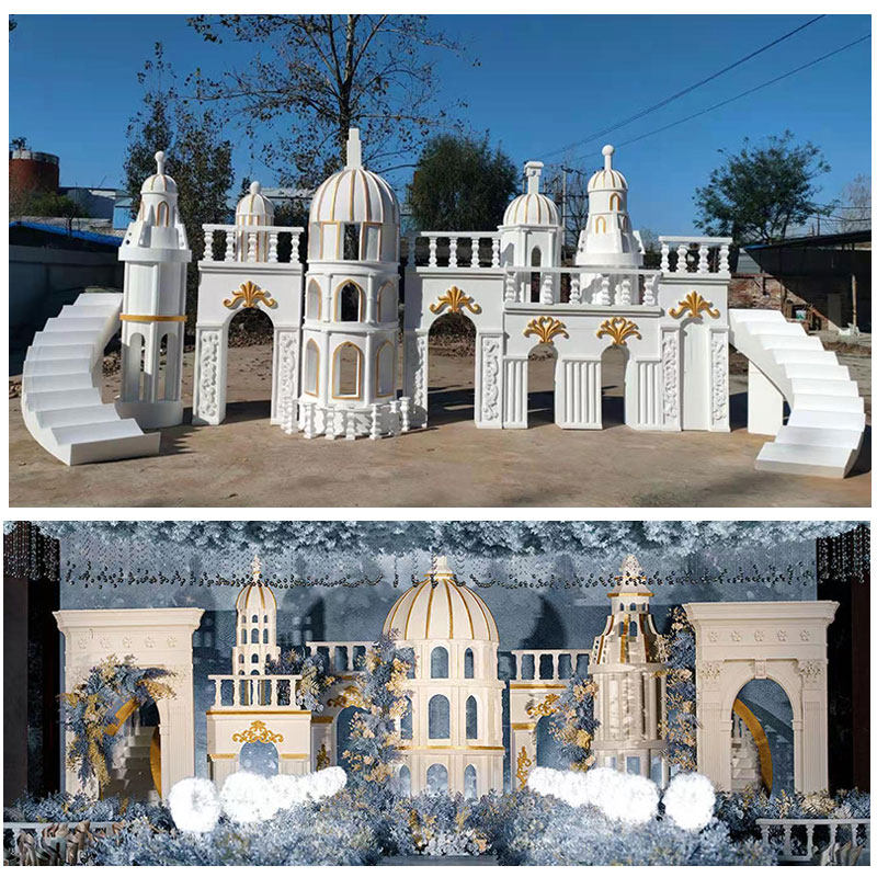 婚庆泡雕城堡泡沫雕塑商场假山道具屋檐罗马柱拱门宴会厅吊顶装饰