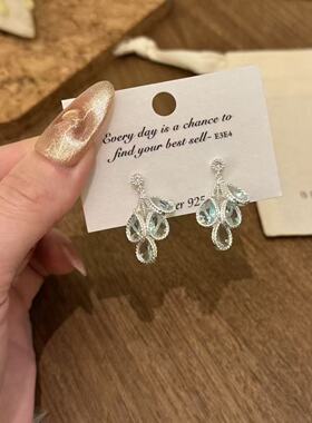 小众轻奢银色水滴流苏锆石耳钉