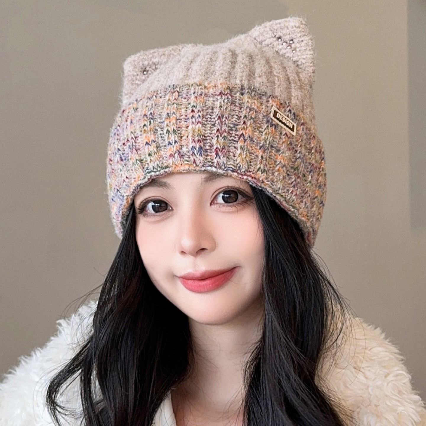 猫耳朵帽子女款秋冬季韩系珍珠可爱保暖护耳显脸小针织毛线帽冷帽