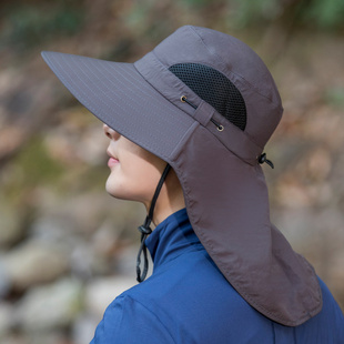 防晒帽男款钓鱼帽子披肩面罩渔夫帽户外遮阳帽透气凉帽速干登山帽