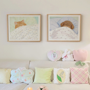 ins风卡通可爱猫狗挂画卧室儿童房温馨壁画电表箱装饰画开关遮挡