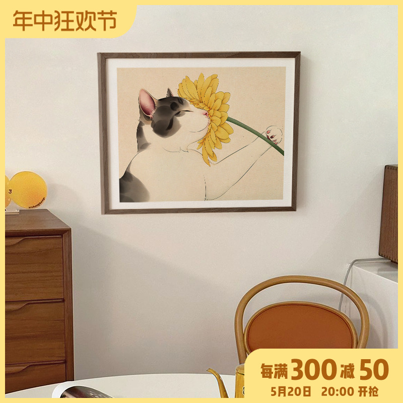 北欧ins风猫咪装饰画电表箱挂画餐厅儿童房壁画配电箱遮挡可翻盖图片