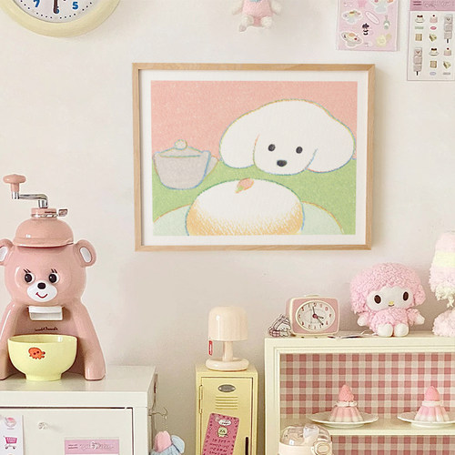 北欧ins奶油风电表箱装饰画实木遮挡儿童房卧室挂画可爱小狗摆画