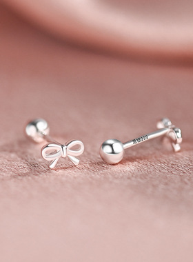S999银蝴蝶结耳钉百搭日常通勤闺蜜女生耳骨钉小众设计感螺C01125