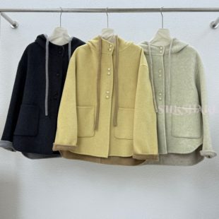 韩式连帽短款毛呢外套女秋冬新款学院风通勤双面羊绒大衣百搭显瘦