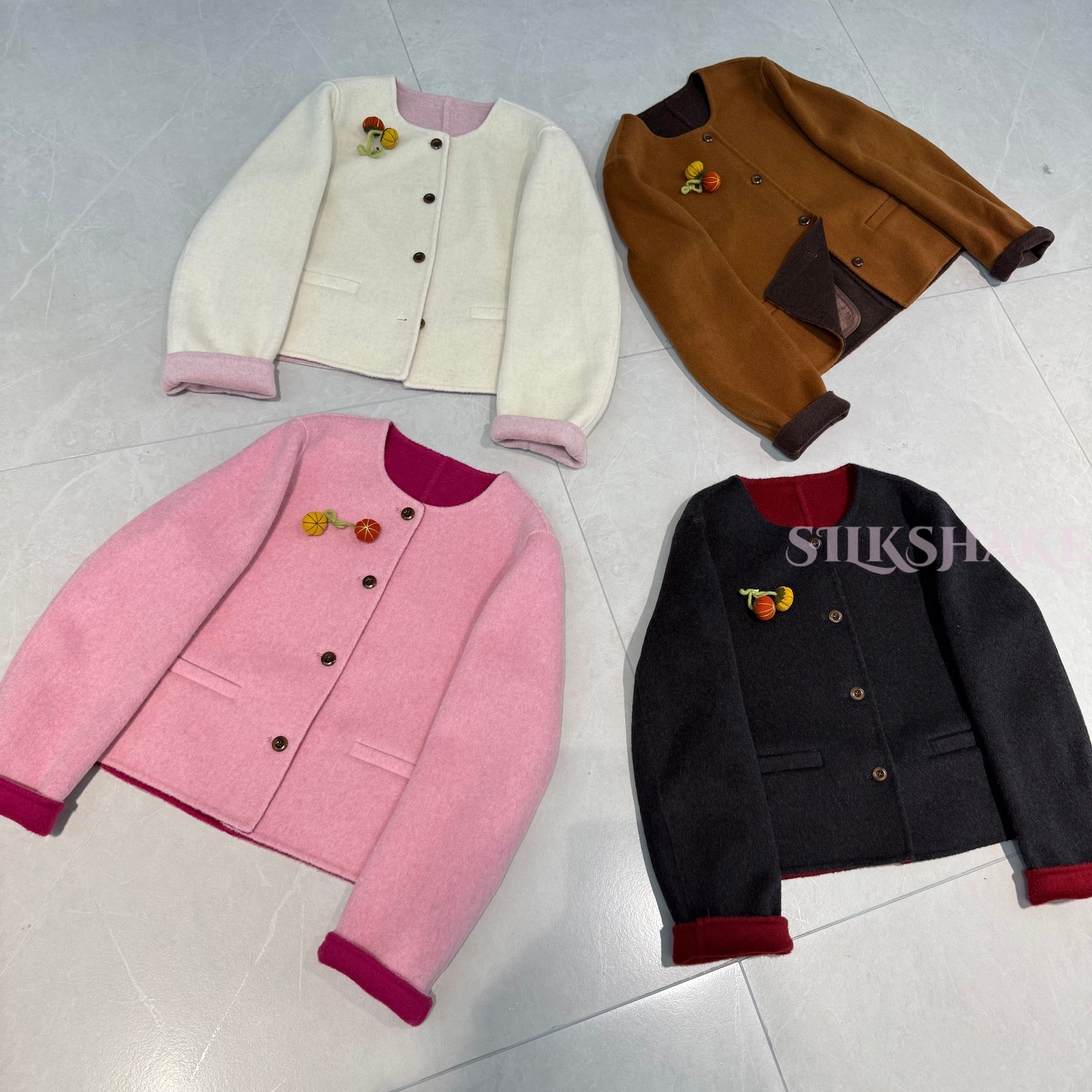 撞色双面呢羊绒大衣短款毛呢外套