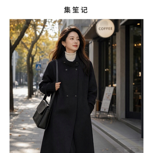 长款立领羊绒混纺羊毛大衣女双排扣灯笼袖秋冬新呢子外套韩系通勤