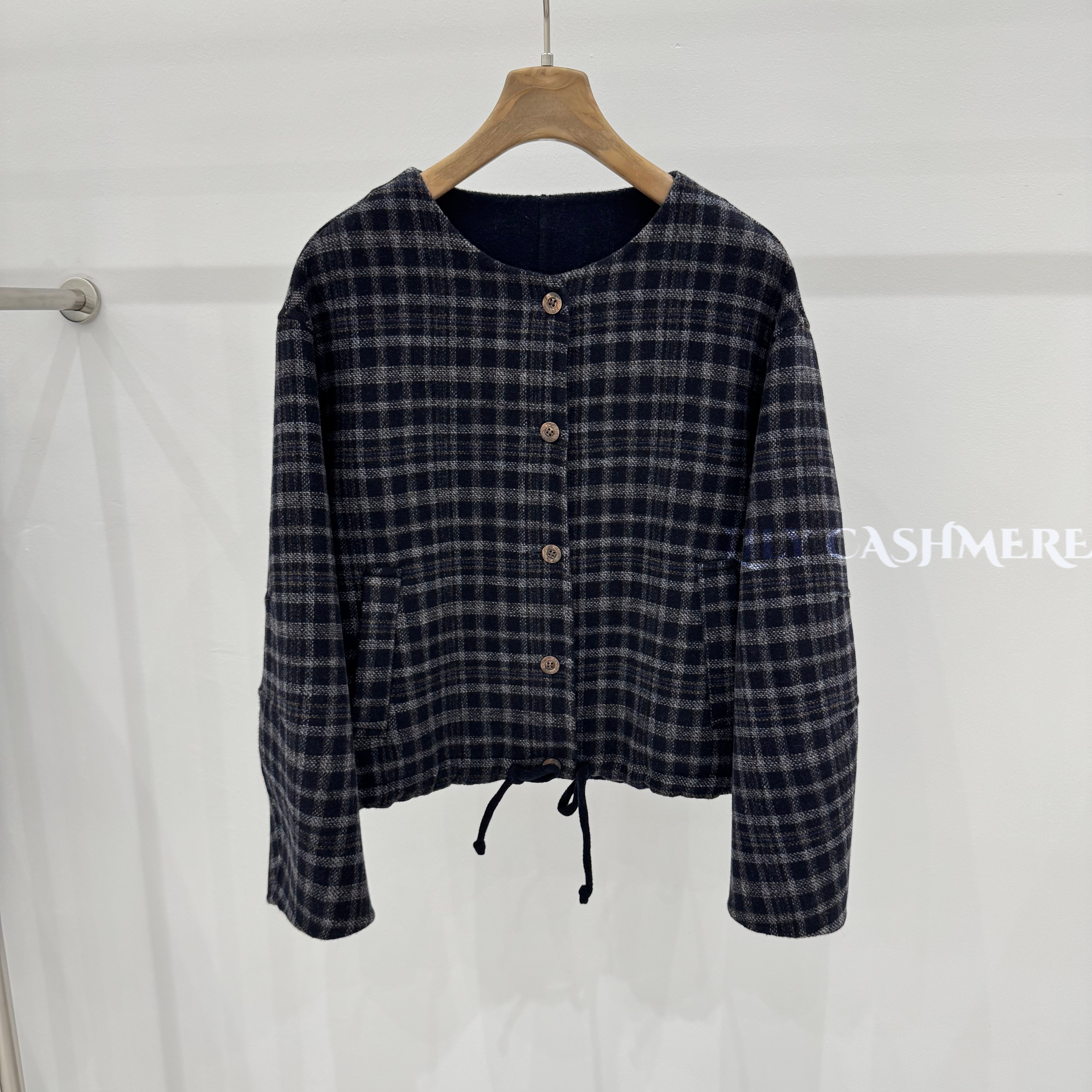 新款格纹韩版宽松显瘦羊绒大衣