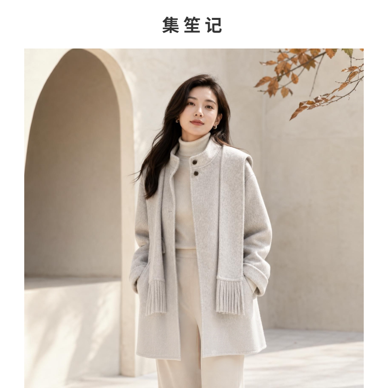 羊驼毛中长款大衣女立领宽松显瘦