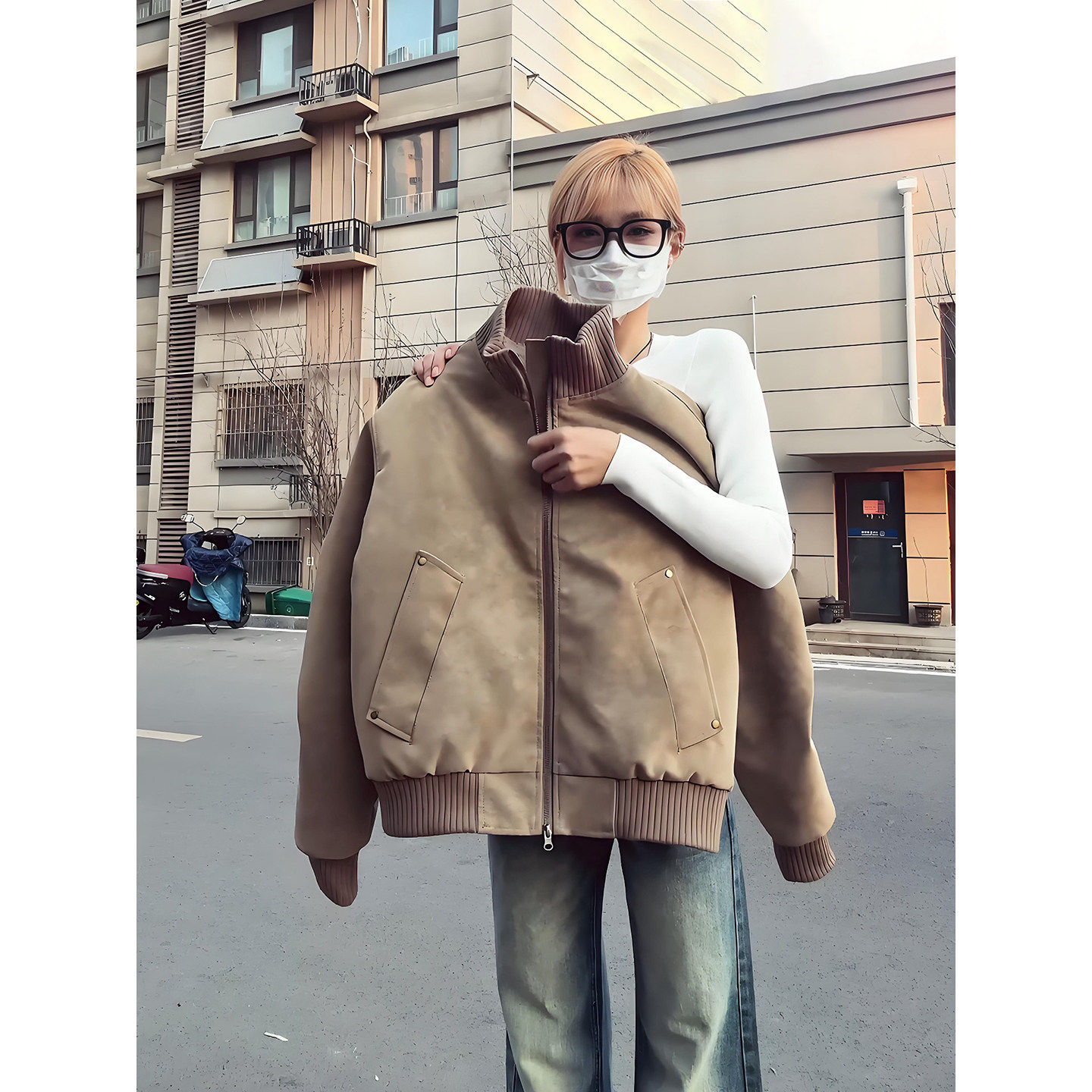 cleanfit美拉德短款夹克棉服男款冬季立领皮衣外套加绒保暖棒球服