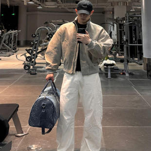 棒球服 扎染皮衣外套痞帅廓形短款 硬汉立领飞行员夹克男款 春秋美式