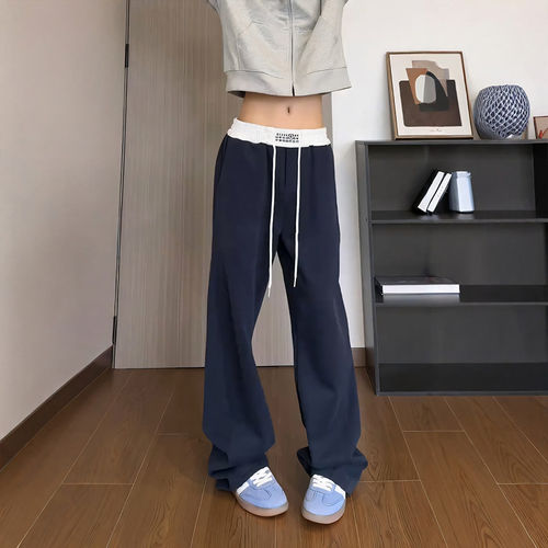 藏青色健身弯刀腰头撞色