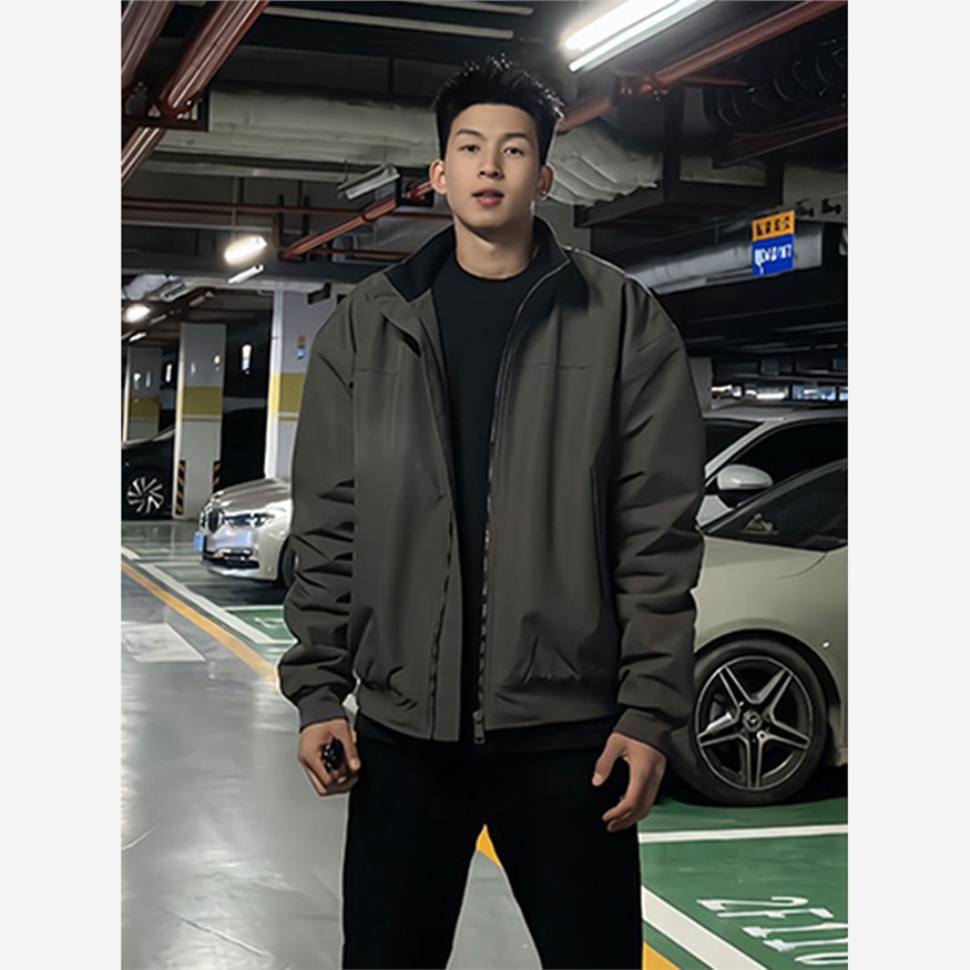 灰色cleanfit飞行夹克男春季短款美式复古工装外套教练三防冲锋衣