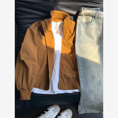 卡其色立领三防棒球服男