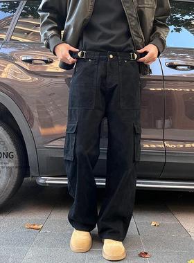 Entong美式复古工装牛仔裤男日系街头多口袋百搭宽松直筒休闲长裤