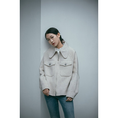 娃娃领新款赫本双面羊绒毛呢外套