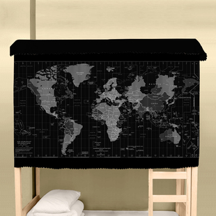 床帘时区图世界地图地名海陆插画学生宿舍寝室上下铺遮光防尘蚊帐