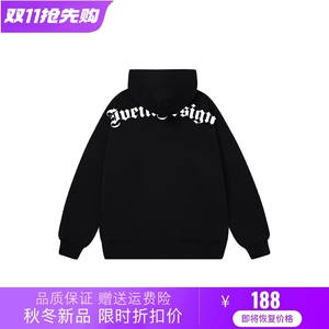 任豪主理IVEIII哥特字母LOGO印花宽松休闲复古连帽卫衣加绒情侣款