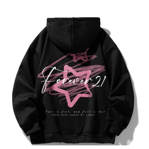 FOREVER21 star星系列撞色星星涂鸦Logo宽松情侣连帽卫衣男女同款