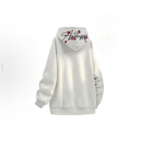 男女同款 PISYPOX 万针精致花体艺术字母玫瑰Logo印花连帽卫衣