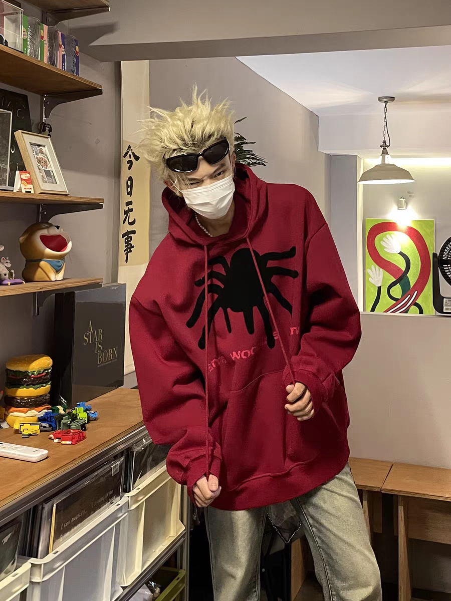 DAY NY何秋2025重磅痞帅连帽酒红色春秋季时尚情侣