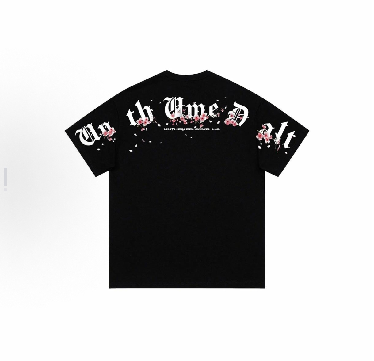 UNthemed 美式高街背面植物花卉哥特字母Logo印花短袖T恤 男女