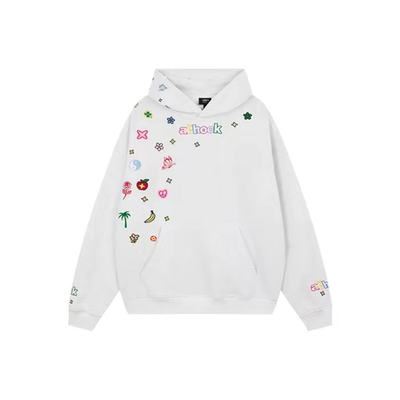 A chock 潮牌创意卡通动漫涂鸦仿刺绣时尚宽松连帽卫衣 男女同款