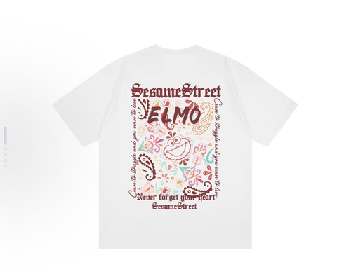 SESAME STREET芝麻街美式复古腰果花图案字母印花圆领短袖T恤男女