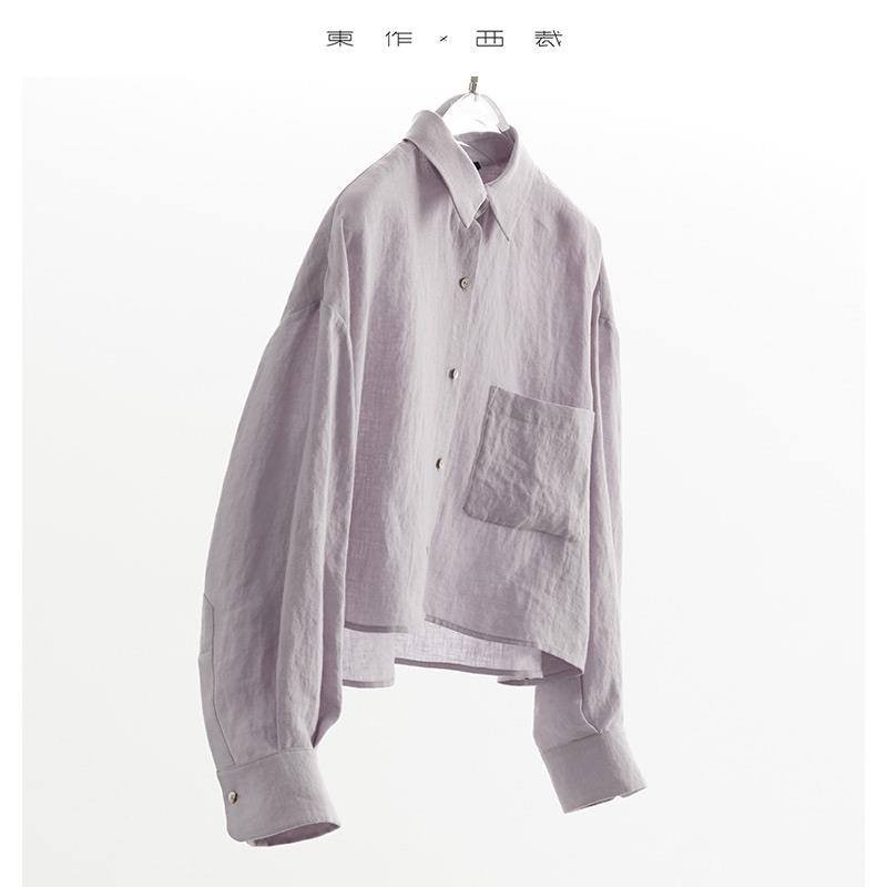 小个子BI备~短款亚麻衬衫女上衣2025防晒衣夏季新款开衫外套长袖