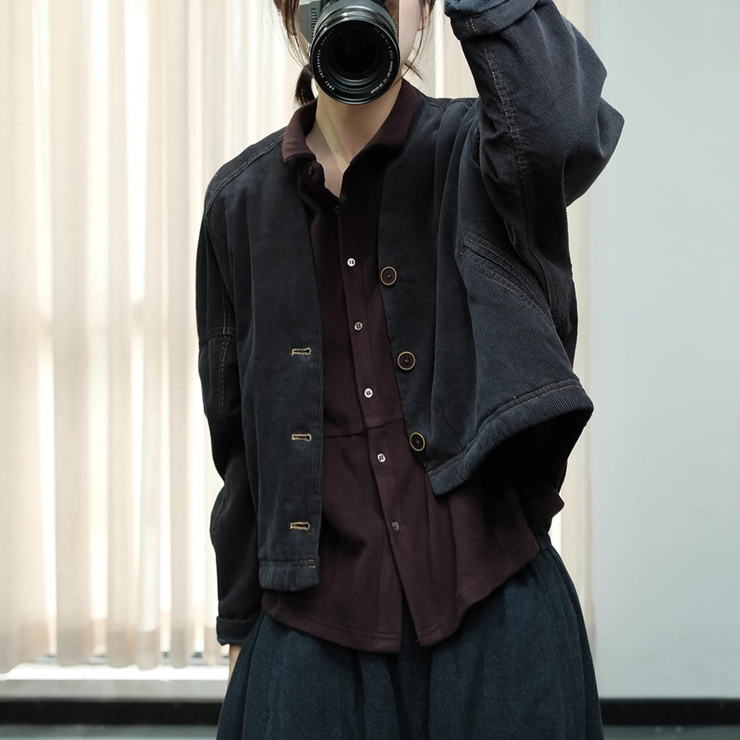 文艺宽松灯芯绒夹棉短外套棉服女