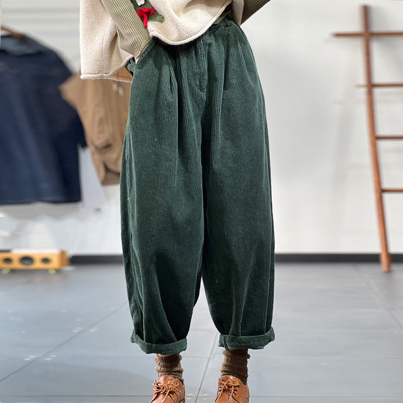 古与色韩版文艺宽松显瘦百搭纯色灯芯绒松紧腰休闲老爹阔腿裤女冬,女装/女士精品,休闲裤,淘宝优惠券,粉丝福利购,淘宝优惠卷