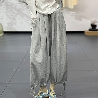 松紧高腰韩版其他长裤阔腿裤卫裤