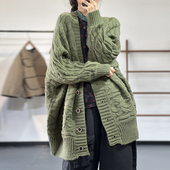 加厚棉质开衫 宽松显瘦蝙蝠袖 毛衣外套女 洋气中长款 古与色秋冬韩版