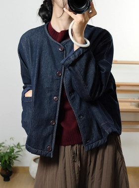 文艺蝙蝠袖宽松牛仔夹棉外套棉服