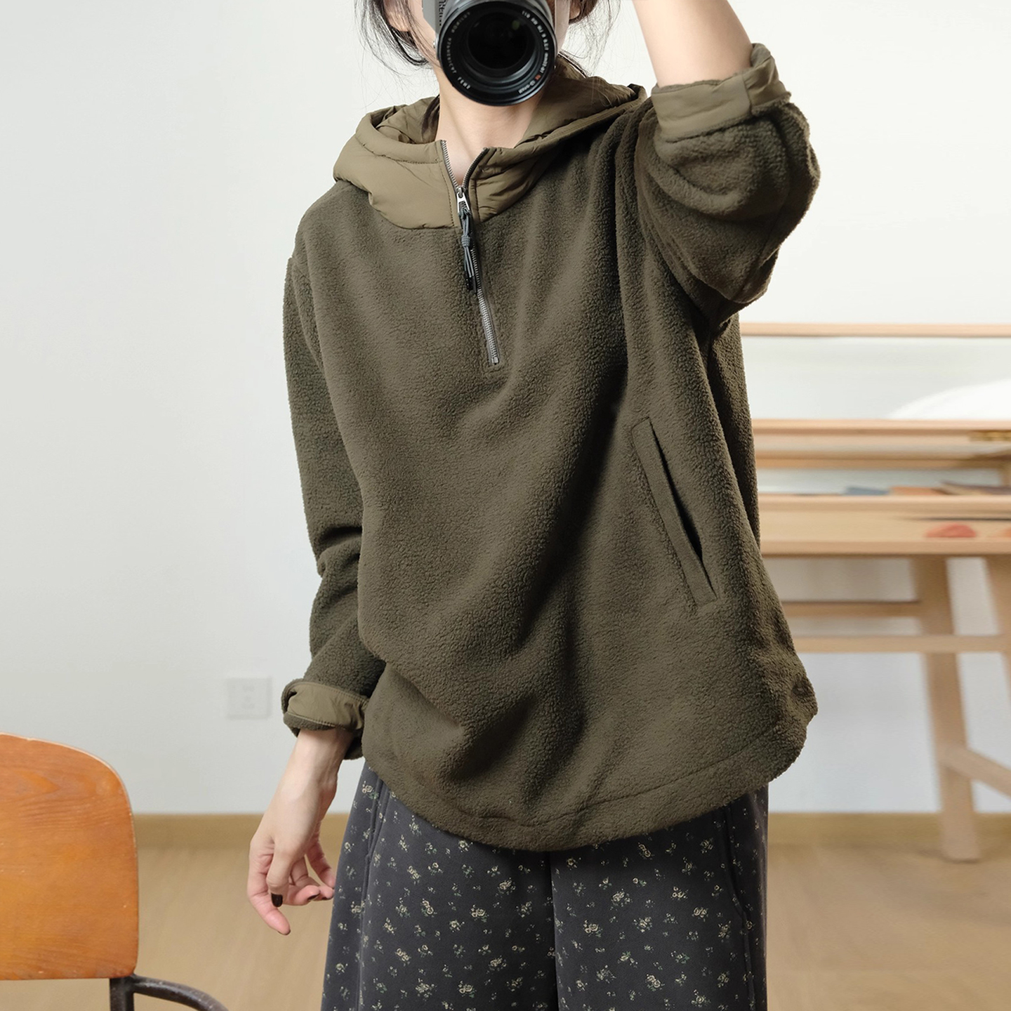 韩版连帽宽松羊羔绒加厚卫衣女冬