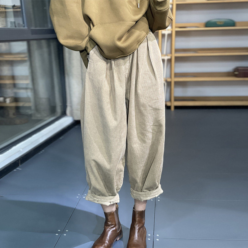 古与色冬季韩版时尚高腰宽松显瘦条绒休闲裤老爹裤灯芯绒哈伦裤女,女装/女士精品,休闲裤,淘宝优惠券,粉丝福利购,淘宝优惠卷