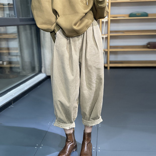 韩版 灯芯绒哈伦裤 时尚 老爹裤 女 高腰宽松显瘦条绒休闲裤 古与色冬季