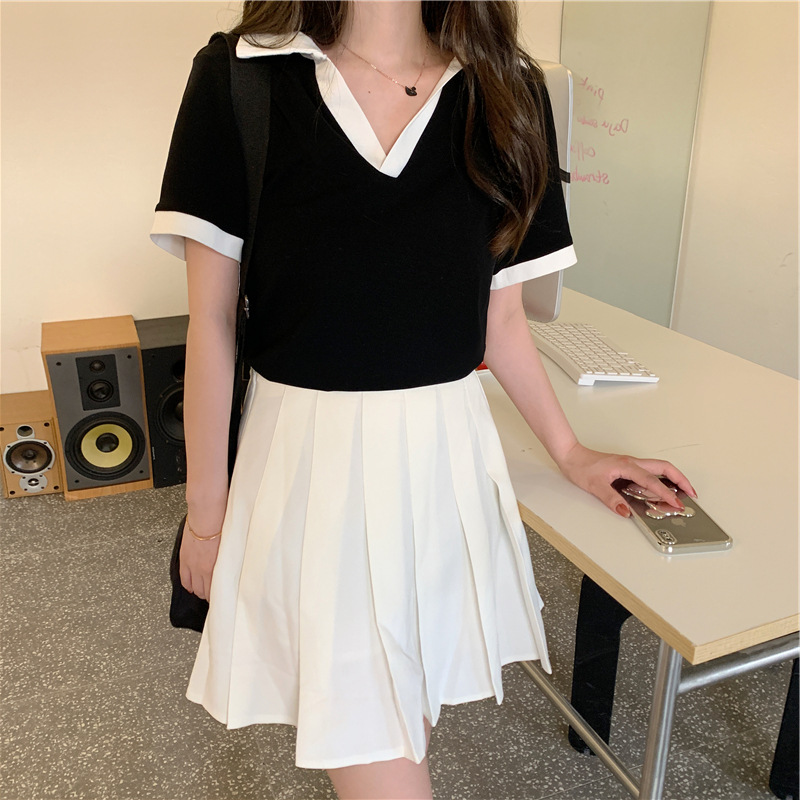 欧货v领t恤女短袖ins潮