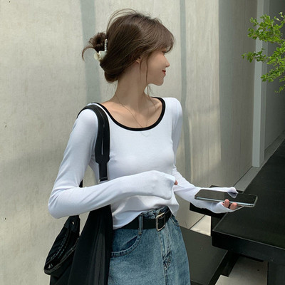 露锁骨打底长袖T恤女装