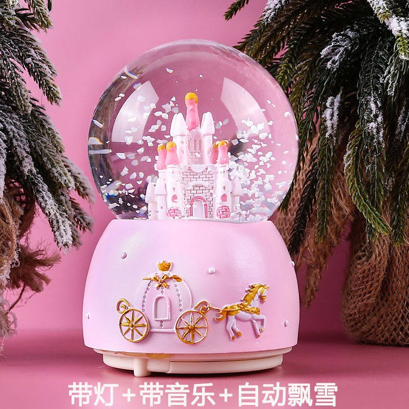 木丁丁水晶球音乐盒旋转八音盒飘雪粉色城堡送女孩桌面摆件中秋节怎么看?