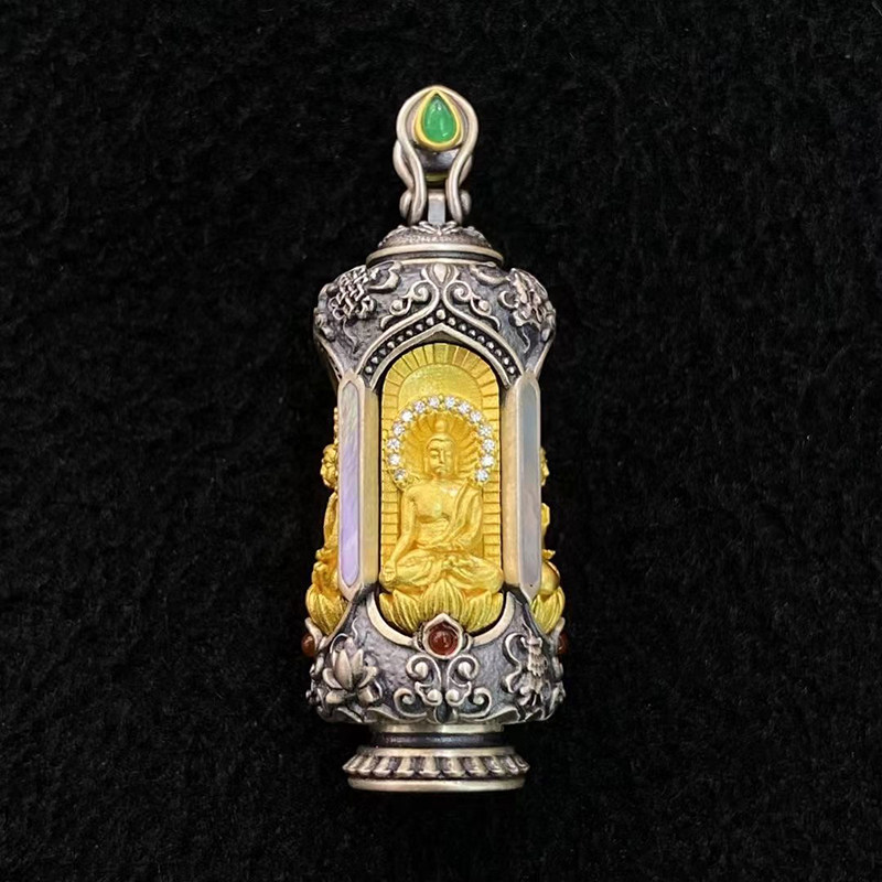 【藏玺物与悟/缘】925银镶嵌四方F吊坠不动如来阿弥宝生F银擦挂坠