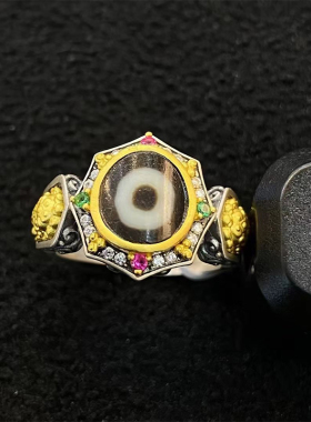 【藏玺物与悟/缘】925银天珠黄财神尸陀林摩尼宝无相佛朝天吼戒指