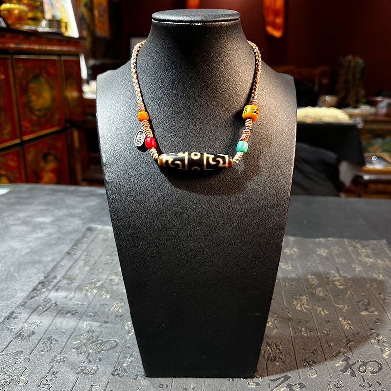 台珠牙黄莲师三眼天珠锁骨链九眼转运珠项链颈链原创藏式手编挂绳