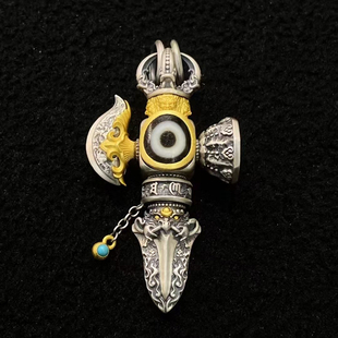 【藏玺物与悟/缘】S925纯银金刚杵吊坠藏式民族风天珠万字符挂坠