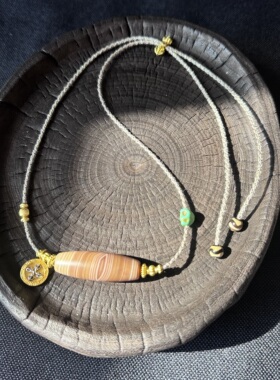 【藏玺·物与悟/缘】精品天然缠丝玛瑙带眼咖色做旧天珠锁骨项链