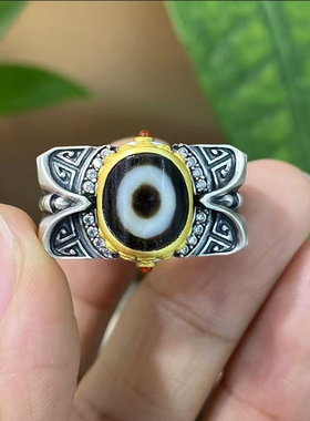 【藏玺物与悟/缘】925纯银青铜纹戒指藏式民族风精工镶嵌天珠指环