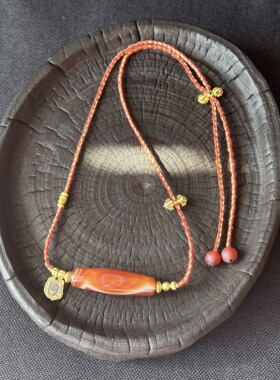 【一年从头红到尾】天然三文鱼缠丝玛瑙天珠锁骨项链原创珠宝首饰