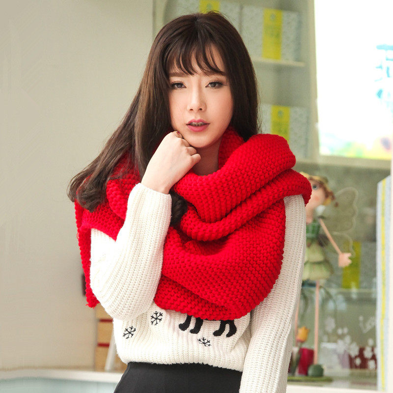 黑色加厚毛线围巾秋冬保暖针织围脖纯色韩版男女情侣款学生奶白色