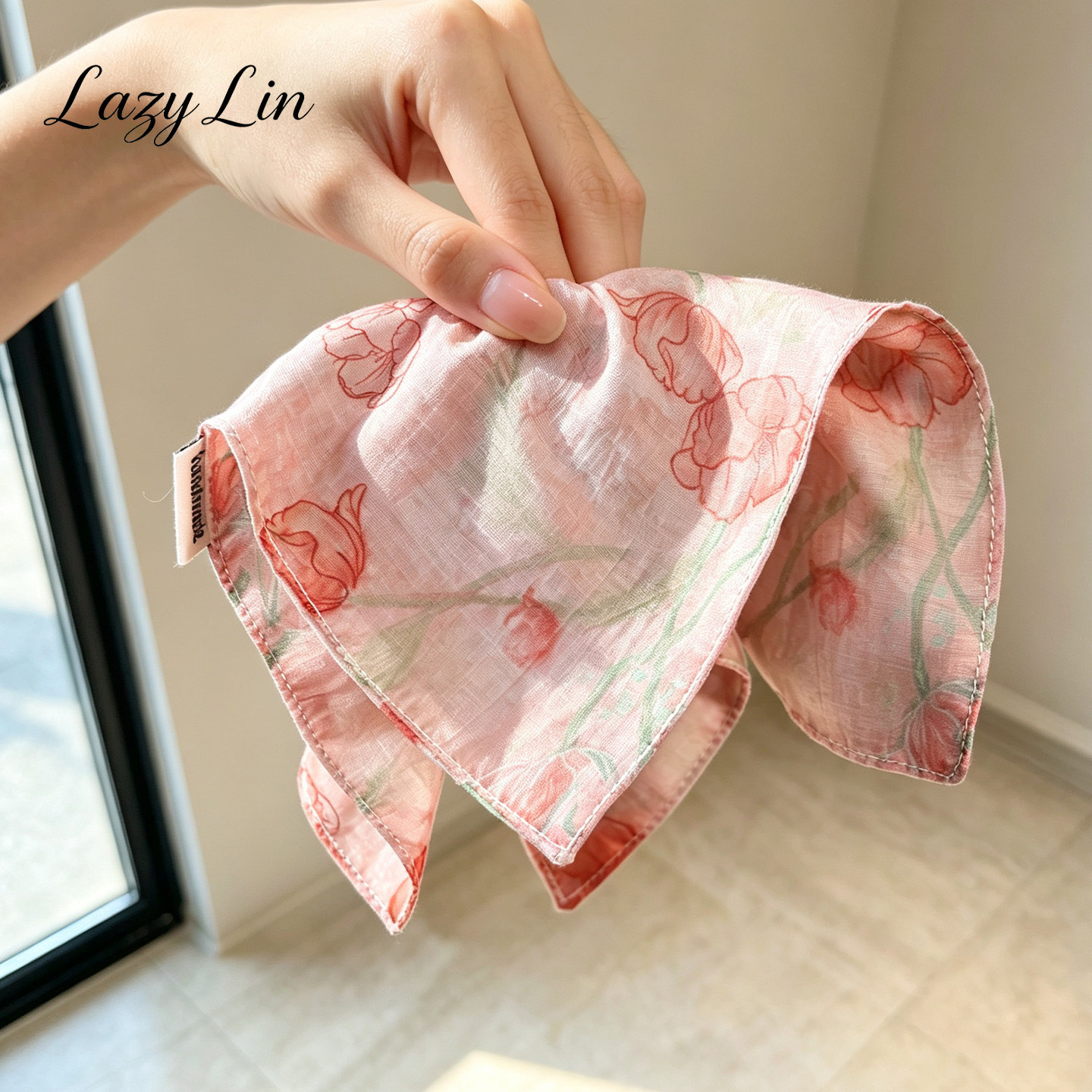 发圈温柔粉郁金香透纱方巾发圈 轻薄飘逸飘带大肠圈少女扎发头花